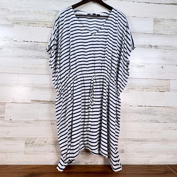 Lands' End Other - Lands' End Navy and White Striped V-Neck Drawstring Swim Coverup